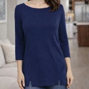 J. Jill Ponte Tunic Top Women's Size MP Blue Stretch Causal Soft Minimalist